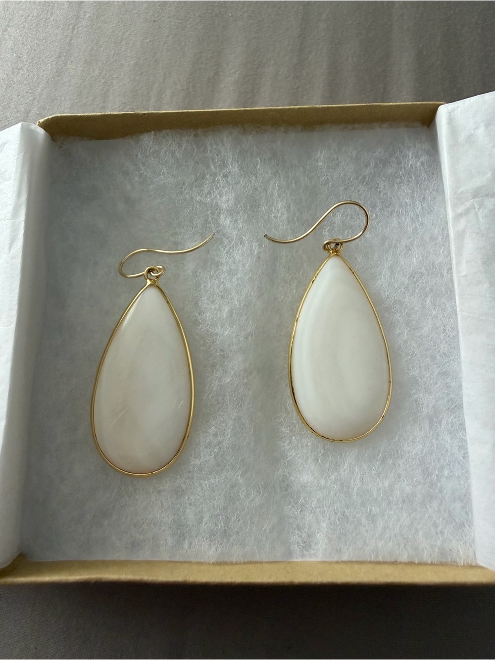 Gold-Trim Mother of Pearl Teardrop Dangle Earrings